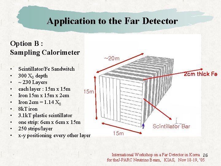 Application to the Far Detector Option B : Sampling Calorimeter • • • Scintillator/Fe