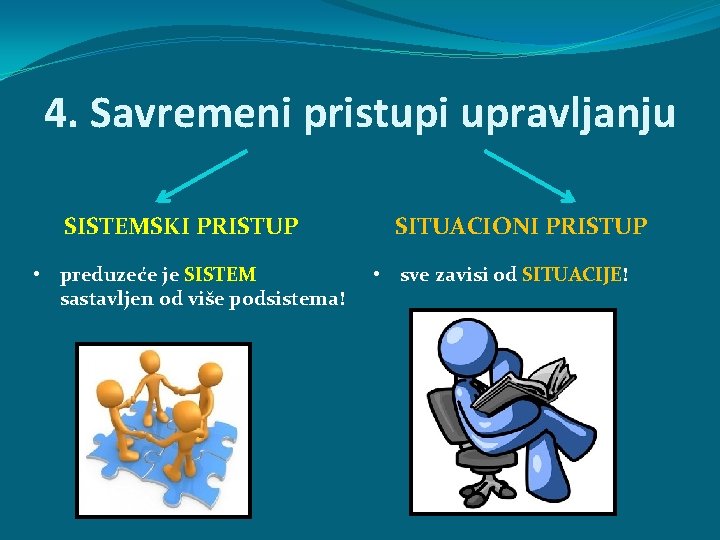 4. Savremeni pristupi upravljanju SISTEMSKI PRISTUP • preduzeće je SISTEM sastavljen od više podsistema!