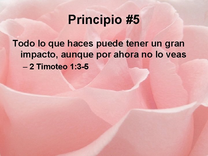 Principio #5 Todo lo que haces puede tener un gran impacto, aunque por ahora