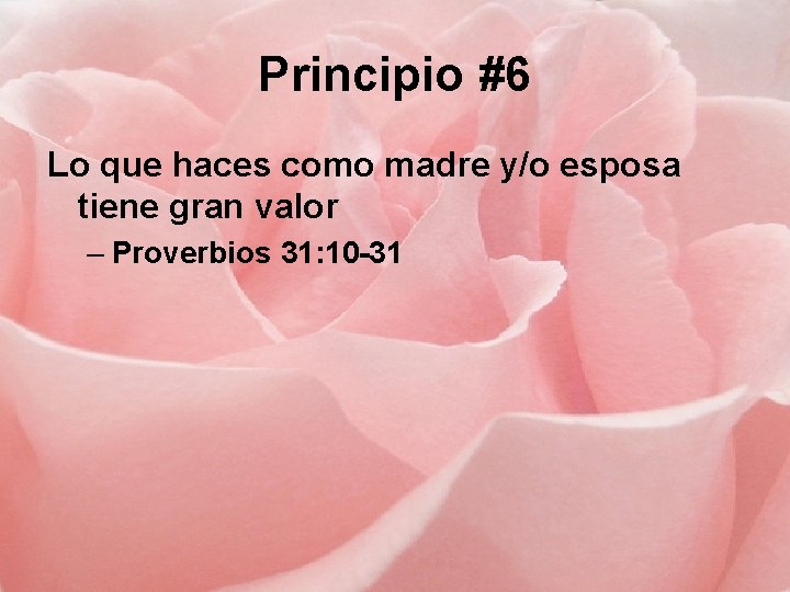 Principio #6 Lo que haces como madre y/o esposa tiene gran valor – Proverbios