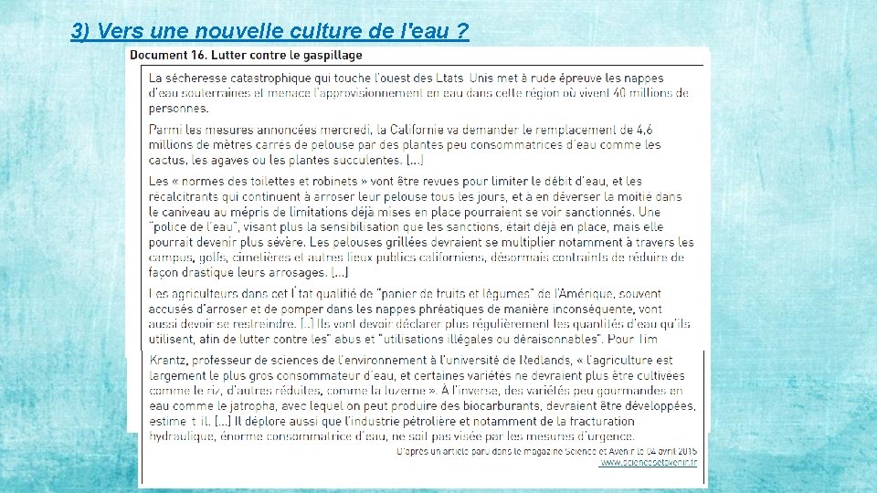 3) Vers une nouvelle culture de l'eau ? 