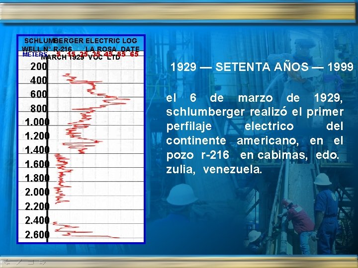 SCHLUMBERGER ELECTRIC LOG WELL N° R-216 LA ROSA DATE METERS 5 15 25 35