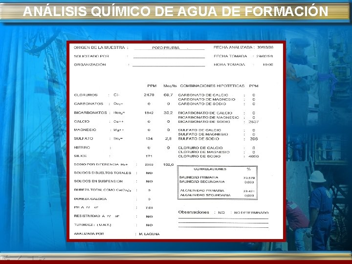 ANÁLISIS QUÍMICO DE AGUA DE FORMACIÓN 