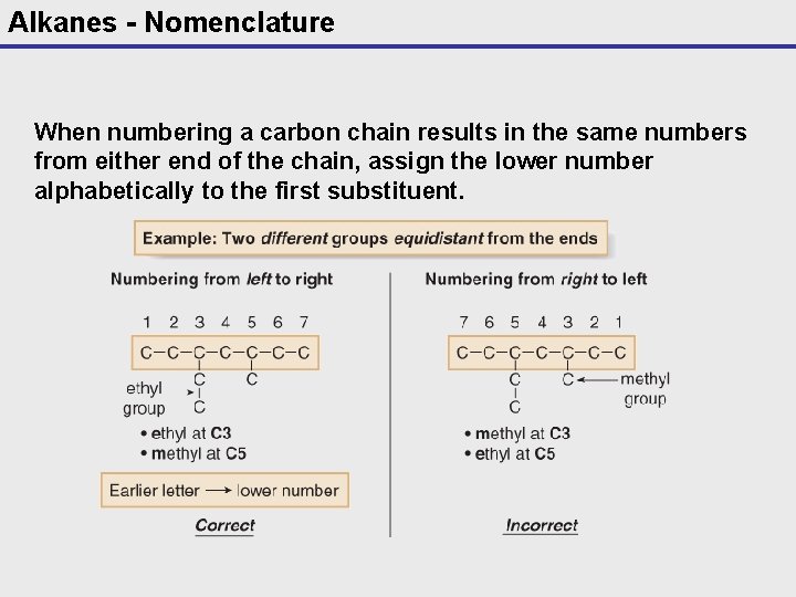 Alkanes - Nomenclature When numbering a carbon chain results in the same numbers from