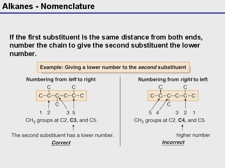 Alkanes - Nomenclature If the first substituent is the same distance from both ends,