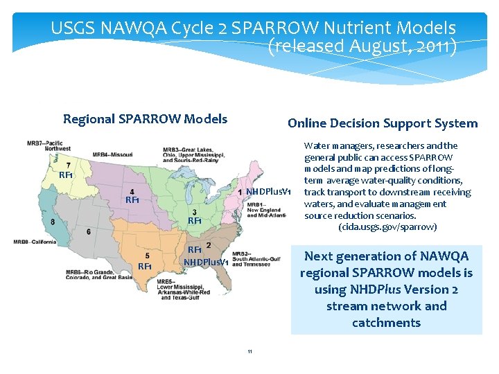 USGS NAWQA Cycle 2 SPARROW Nutrient Models (released August, 2011) Regional SPARROW Models Online