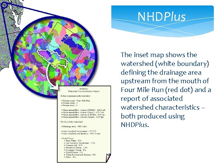 NHDPlus The inset map shows the watershed (white boundary) defining the drainage area upstream