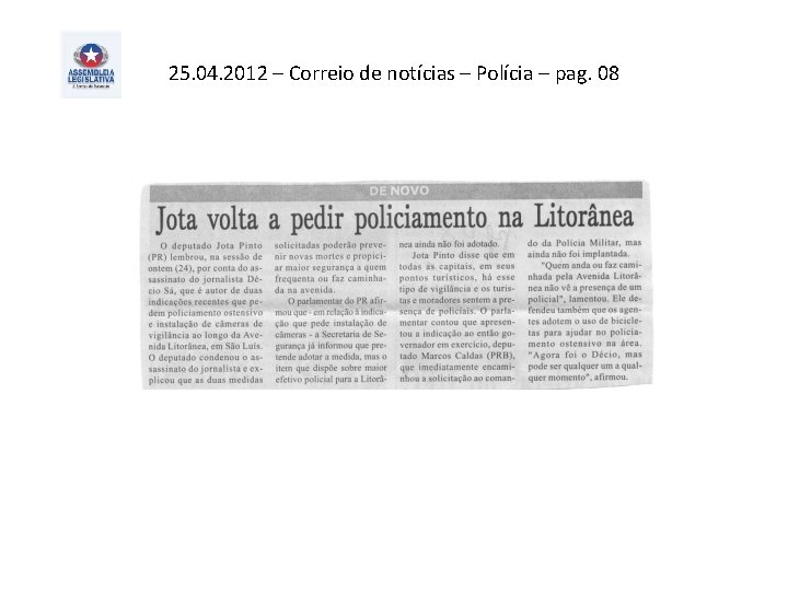 25. 04. 2012 – Correio de notícias – Polícia – pag. 08 