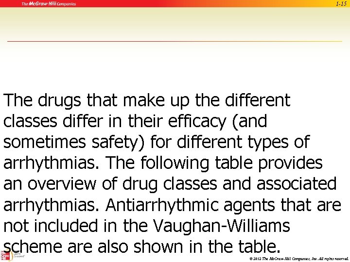 1 -15 The drugs that make up the different classes differ in their efficacy