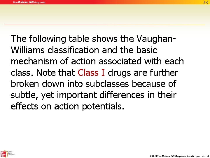 1 -6 The following table shows the Vaughan. Williams classification and the basic mechanism