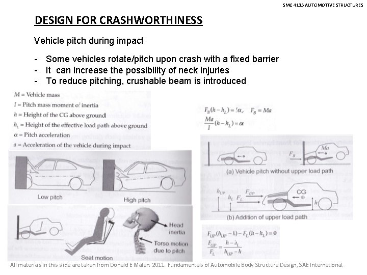 SMC 4133 AUTOMOTIVE STRUCTURES DESIGN FOR CRASHWORTHINESS Vehicle pitch during impact - Some vehicles