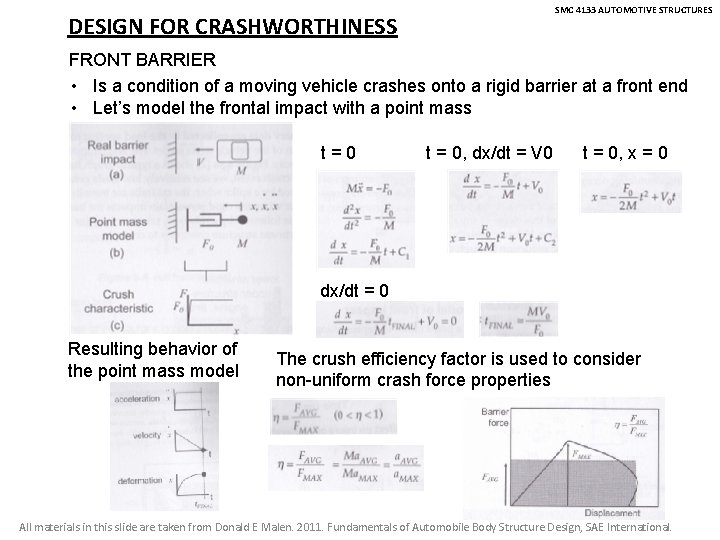 SMC 4133 AUTOMOTIVE STRUCTURES DESIGN FOR CRASHWORTHINESS FRONT BARRIER • Is a condition of