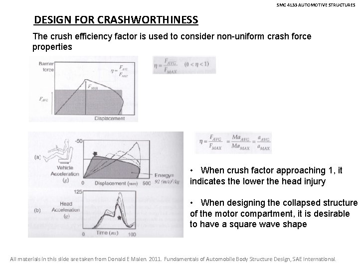 SMC 4133 AUTOMOTIVE STRUCTURES DESIGN FOR CRASHWORTHINESS The crush efficiency factor is used to