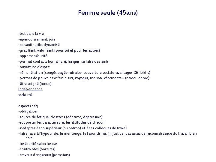 Femme seule (45 ans) -but dans la vie -épanouissement, joie -se sentir utile, dynamisé