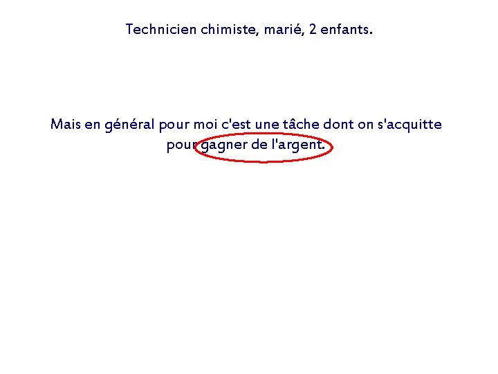 Technicien chimiste, marié, 2 enfants. Mais en général pour moi c'est une tâche dont