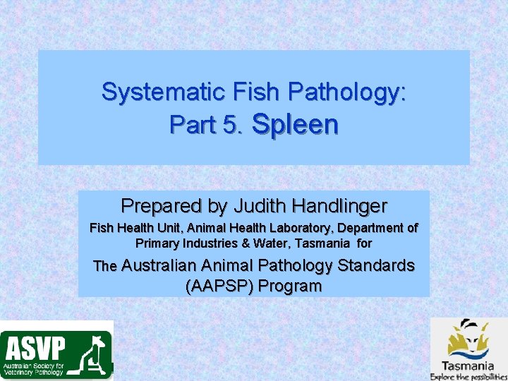 Systematic Fish Pathology: Part 5. Spleen Prepared by Judith Handlinger Fish Health Unit, Animal