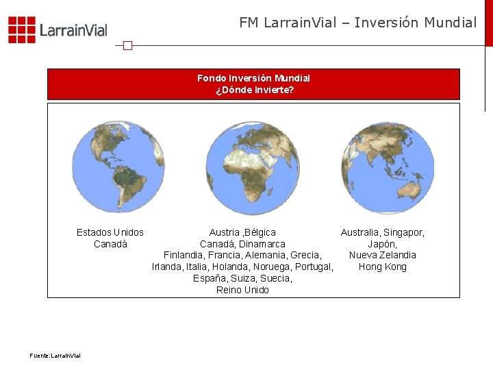 FM Larrain. Vial – Inversión Mundial Fondo Inversión Mundial ¿Dónde Invierte? Estados Unidos Canadá