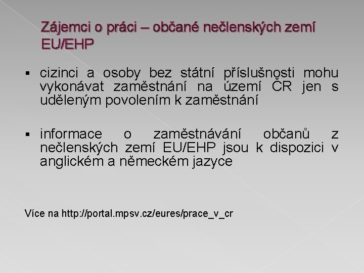 Zájemci o práci – občané nečlenských zemí EU/EHP § cizinci a osoby bez státní