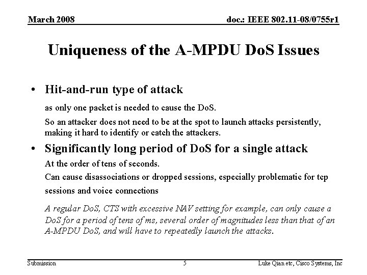 March 2008 doc. : IEEE 802. 11 -08/0755 r 1 Uniqueness of the A-MPDU