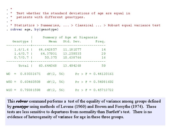 . . . * * Test whether the standard deviations of age are equal