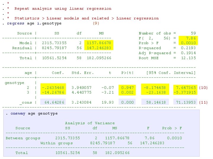 . . . * * Repeat analysis using linear regression * * Statistics >