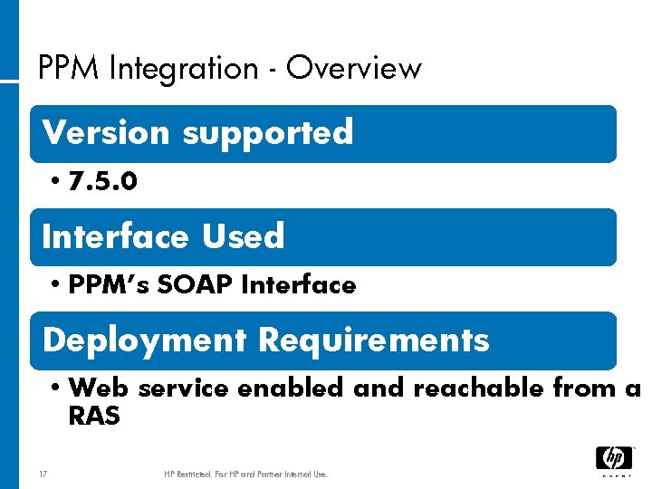 PPM Integration - Overview Version supported • 7. 5. 0 Interface Used • PPM’s
