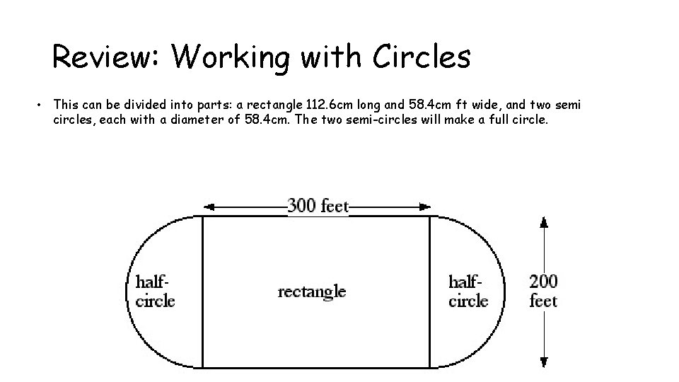 Review: Working with Circles • This can be divided into parts: a rectangle 112.