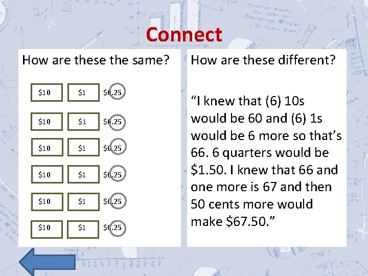 Connect How are these the same? $10 $1 $0. 25 How are these different?