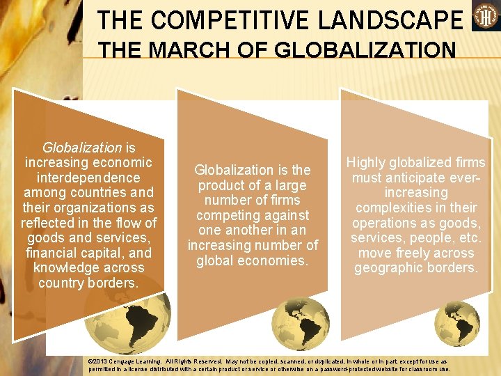 THE COMPETITIVE LANDSCAPE THE MARCH OF GLOBALIZATION Globalization is increasing economic interdependence among countries