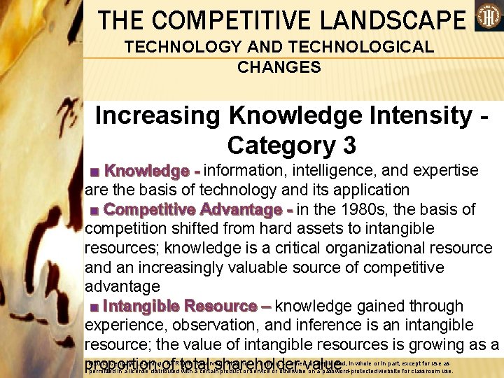 THE COMPETITIVE LANDSCAPE TECHNOLOGY AND TECHNOLOGICAL CHANGES Increasing Knowledge Intensity Category 3 ■ Knowledge