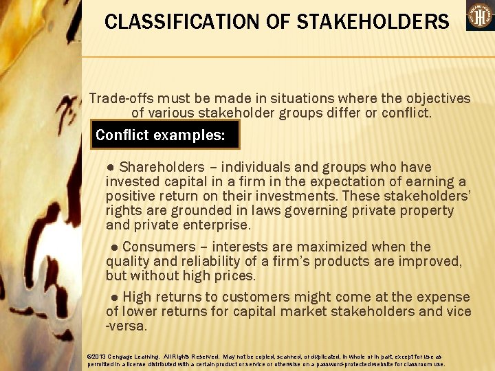 CLASSIFICATION OF STAKEHOLDERS Trade-offs must be made in situations where the objectives of various