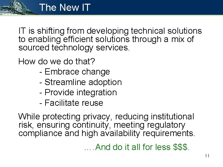 The New IT IT is shifting from developing technical solutions to enabling efficient solutions The New IT IT is shifting from developing technical solutions to enabling efficient solutions