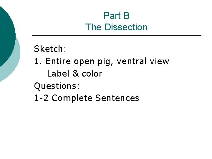 Part B The Dissection Sketch: 1. Entire open pig, ventral view Label & color