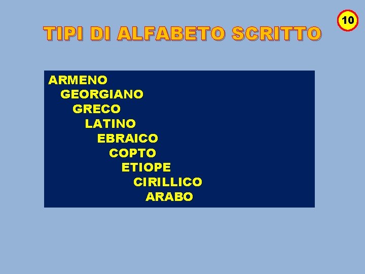 TIPI DI ALFABETO SCRITTO ARMENO GEORGIANO GRECO LATINO EBRAICO COPTO ETIOPE CIRILLICO ARABO 10