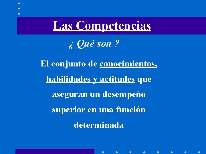 Las Competencias ¿ Qué son ? El conjunto de conocimientos, habilidades y actitudes que