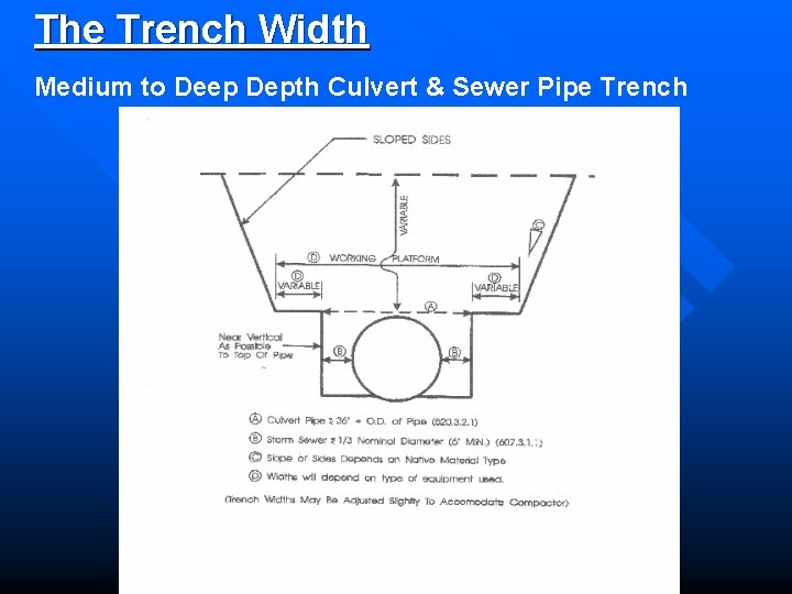 The Trench Width Medium to Deep Depth Culvert & Sewer Pipe Trench 