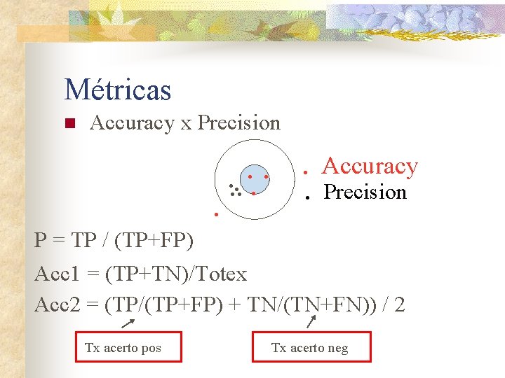 Métricas n Accuracy x Precision . Accuracy. . . . Precision. P = TP