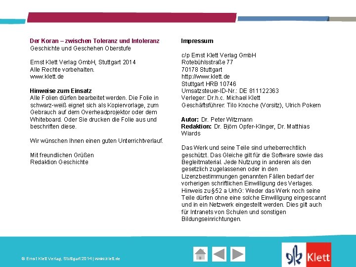 Der Koran – zwischen Toleranz und Intoleranz Geschichte und Geschehen Oberstufe Ernst Klett Verlag