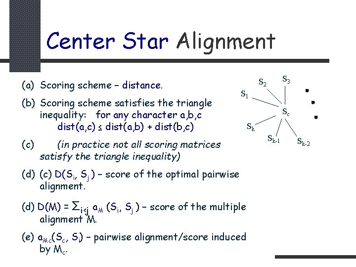 Center Star Alignment (a) Scoring scheme – distance. (b) Scoring scheme satisfies the triangle