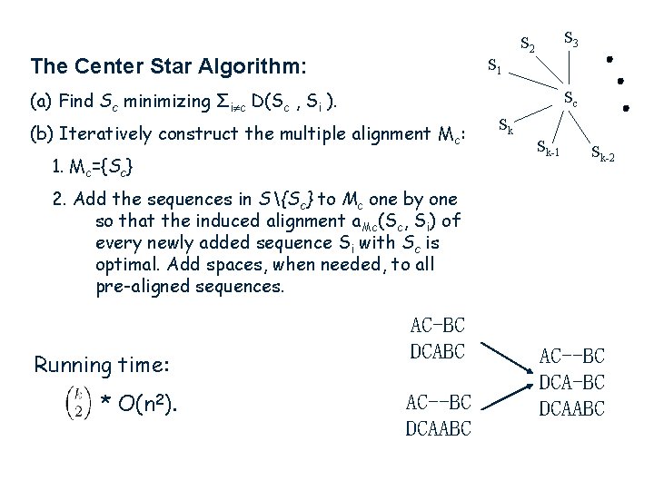 S 3 S 2 The Center Star Algorithm: S 1 (a) Find Sc minimizing