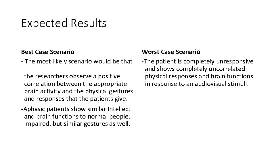 Expected Results Best Case Scenario - The most likely scenario would be that the Expected Results Best Case Scenario - The most likely scenario would be that the