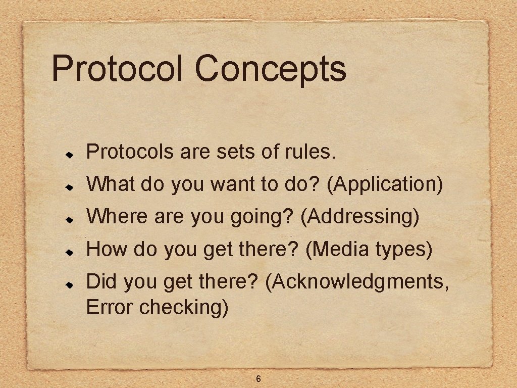 Protocol Concepts Protocols are sets of rules. What do you want to do? (Application)