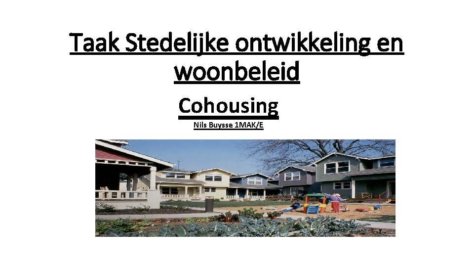 Taak Stedelijke ontwikkeling en woonbeleid Cohousing Nils Buysse 1 MAK/E 