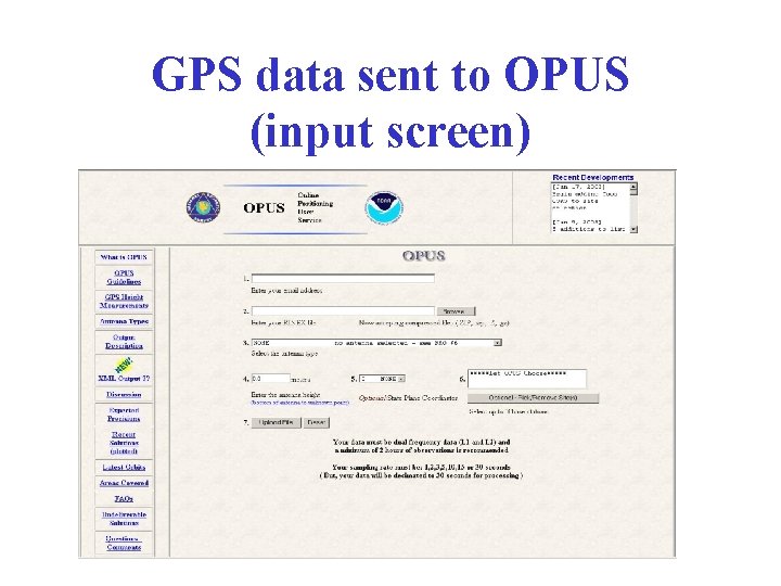 GPS data sent to OPUS (input screen) 