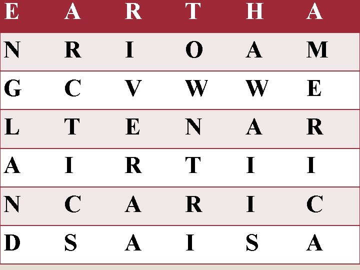 E A R T H A N R I O A M G C