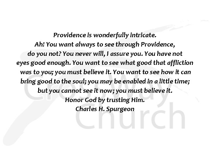 Providence is wonderfully intricate. Ah! You want always to see through Providence, do you