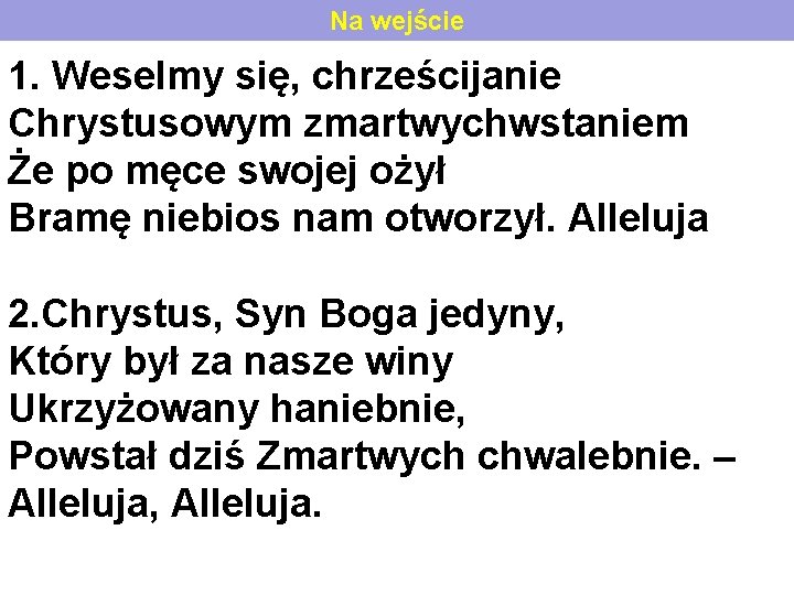 Na wejście 1. Weselmy się, chrześcijanie Chrystusowym zmartwychwstaniem Że po męce swojej ożył Bramę