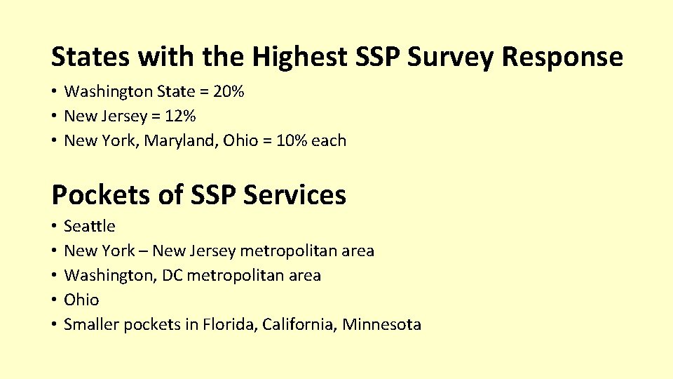States with the Highest SSP Survey Response • Washington State = 20% • New