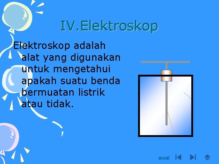 IV. Elektroskop adalah alat yang digunakan untuk mengetahui apakah suatu benda bermuatan listrik atau