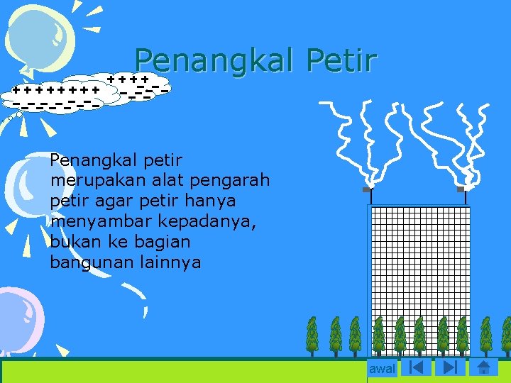 Penangkal Petir Penangkal petir merupakan alat pengarah petir agar petir hanya menyambar kepadanya, bukan